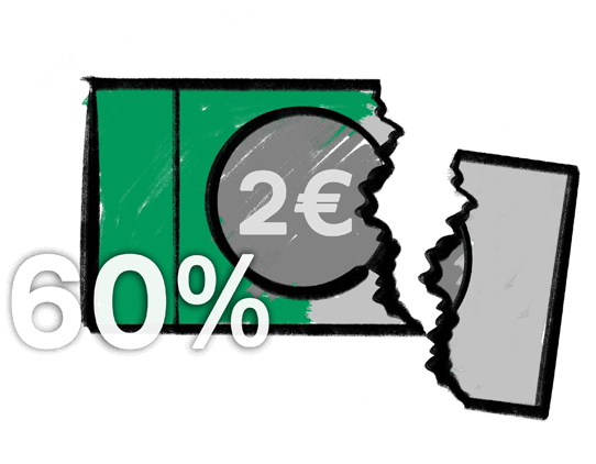 Deichmann Stiftung | Sozialunternehmen Uganda – Armut Deichmann Stiftung fördert Sozialunternehmen Uganda – Handzeichnung – 60 % - der - Menschen - leben - von - 2 – €  – am Tag